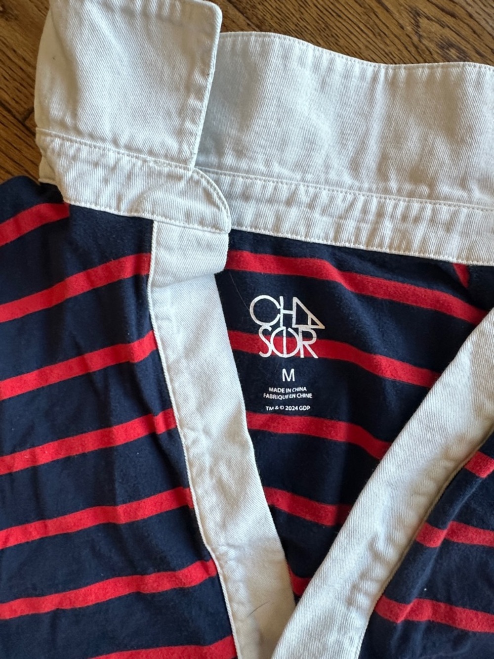 Chaser Navy, Red & Green Striped Rugby cropped Top grateful dead medium shirt - Picture 2 of 3